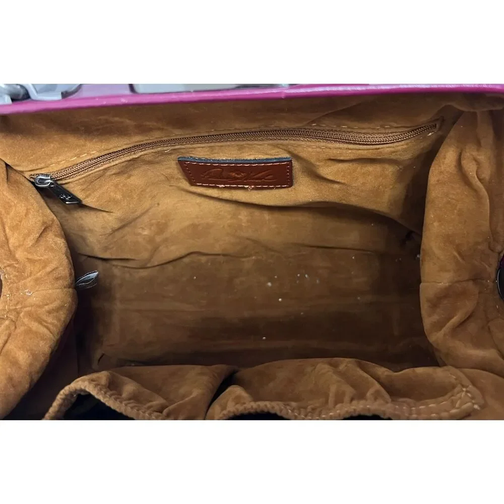 NWOT Patricia Nash Tooled Leather Gracchi Frame Satchel in Magenta